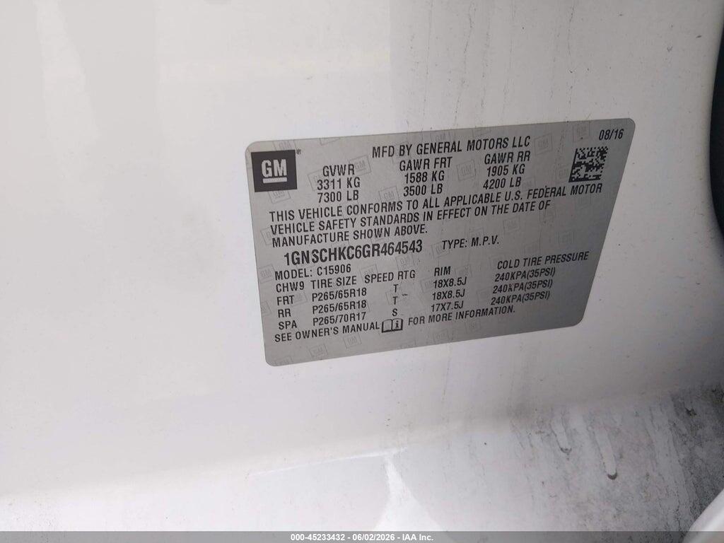 1GNSCHKC6GR464543 2016 CHEVROLET SUBURBAN photo no. 9
