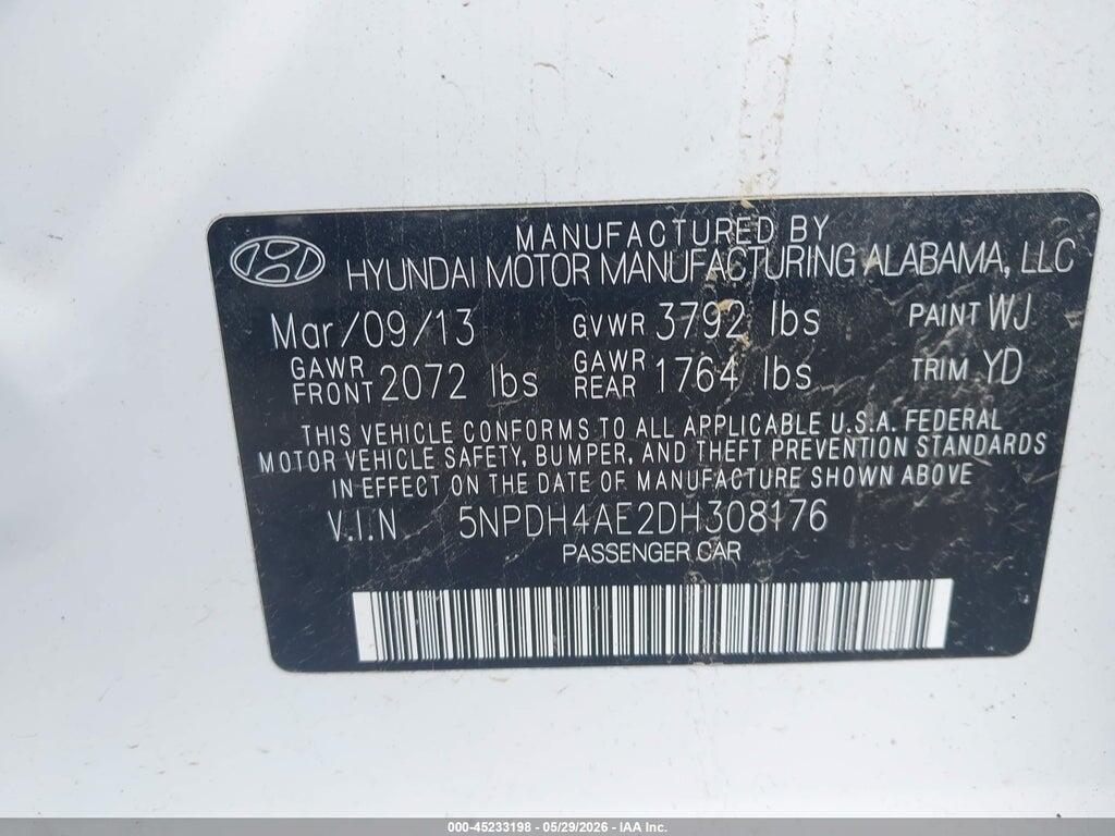 5NPDH4AE2DH308176 2013 HYUNDAI ELANTRA photo no. 9