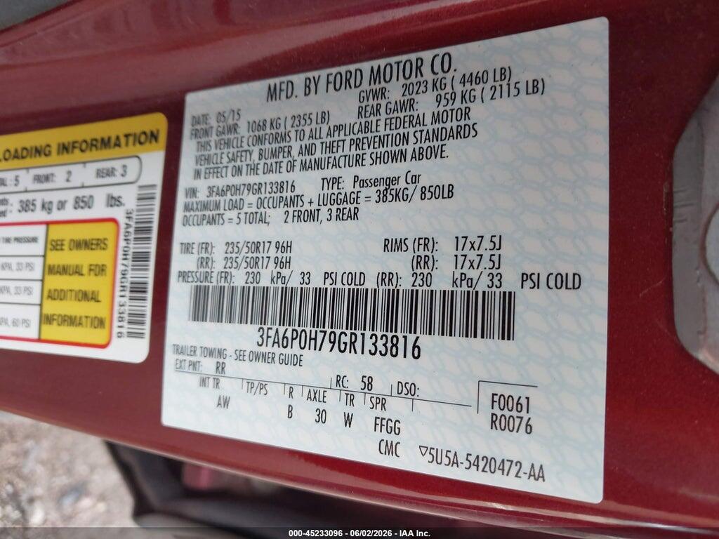 3FA6P0H79GR133816 2016 FORD FUSION photo no. 9