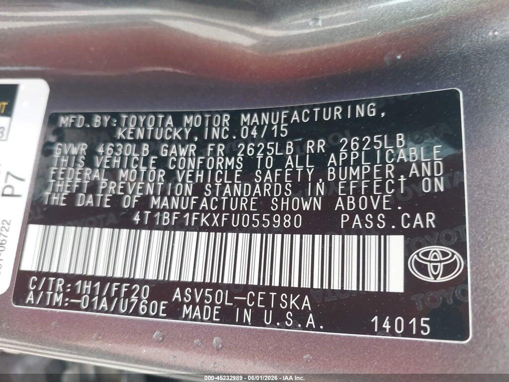 4T1BF1FKXFU055980 2015 TOYOTA CAMRY photo no. 9