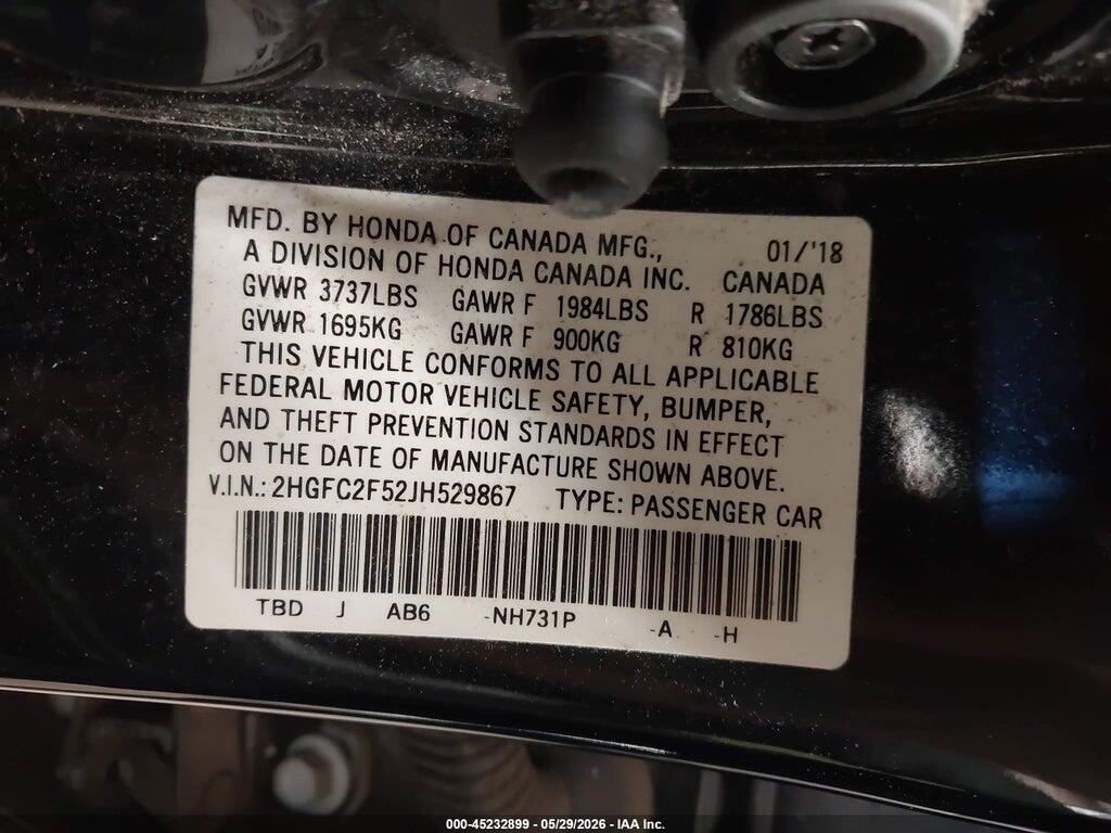 2HGFC2F52JH529867 2018 HONDA CIVIC photo no. 9