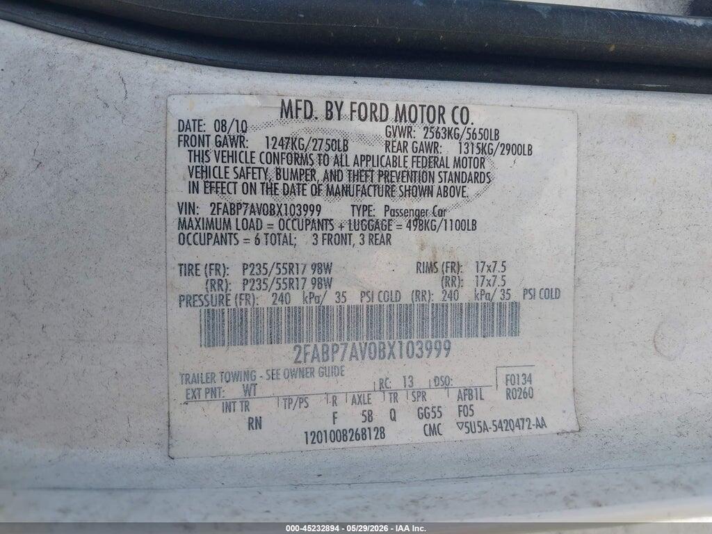 2FABP7AV0BX103999 2011 FORD CROWN VICTORIA photo no. 9
