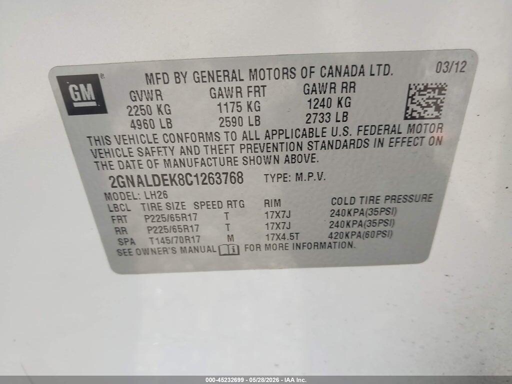 2GNALDEK8C1263768 2012 CHEVROLET EQUINOX photo no. 9
