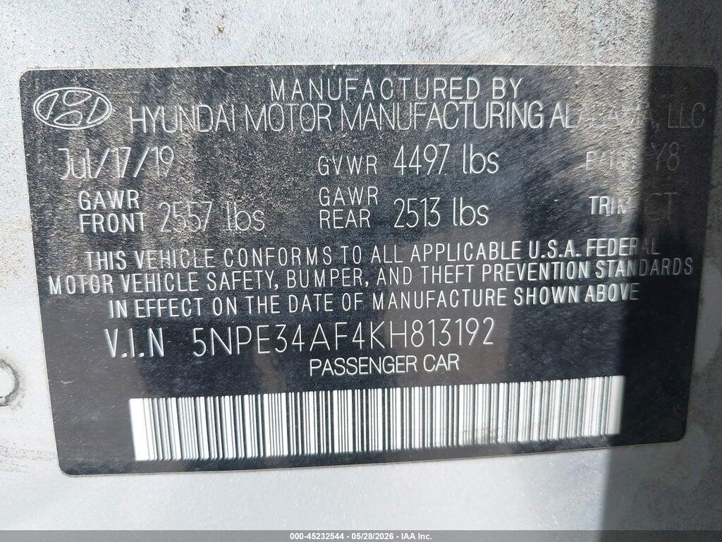 5NPE34AF4KH813192 2019 HYUNDAI SONATA photo no. 9