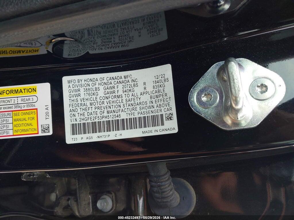 2HGFE2F53PH512546 2023 HONDA CIVIC photo no. 9