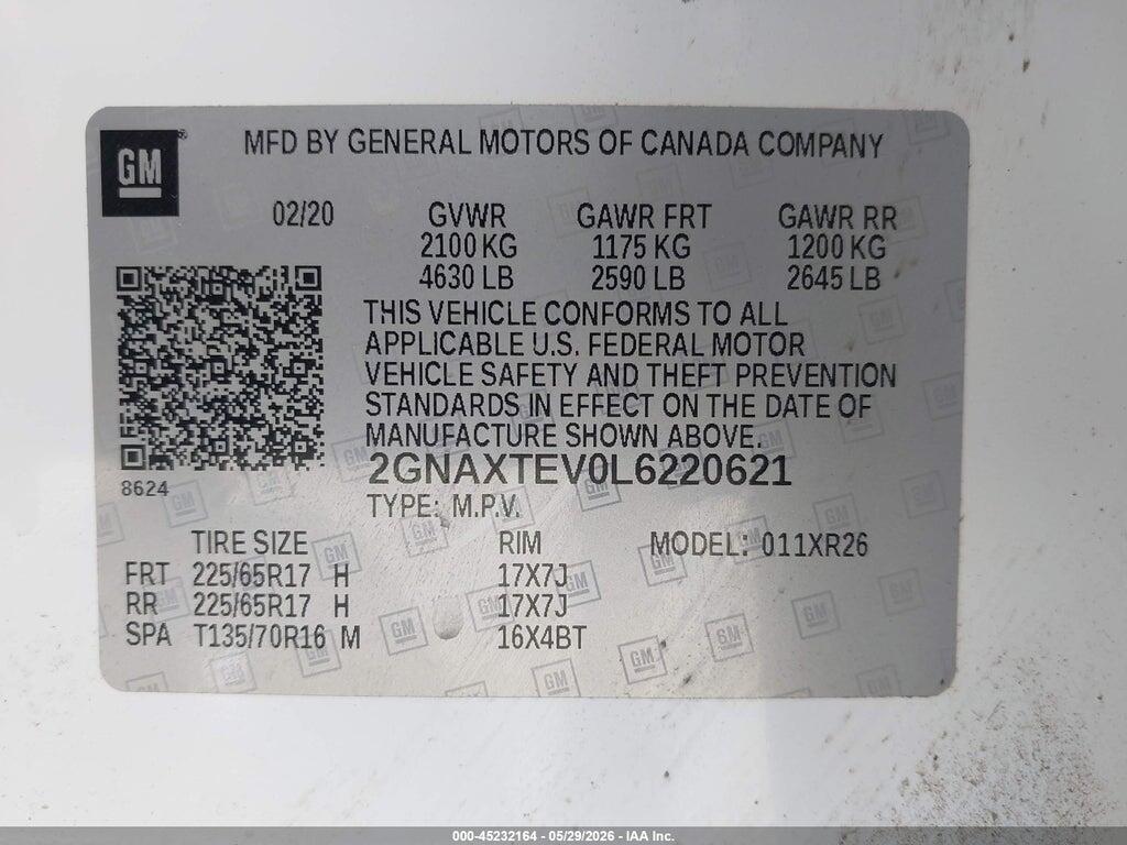 2GNAXTEV0L6220621 2020 CHEVROLET EQUINOX photo no. 9