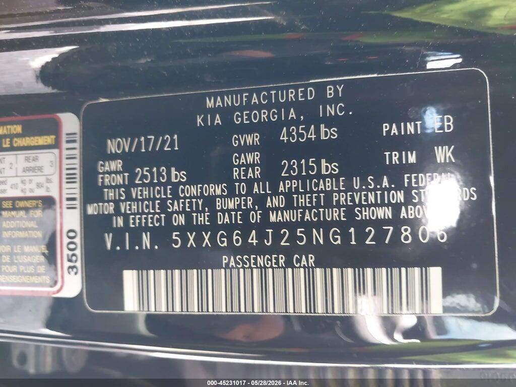 5XXG64J25NG127806 2022 KIA K5 photo no. 9