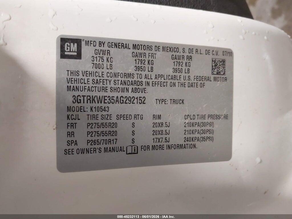 3GTRKWE35AG292152 2010 GMC SIERRA 1500 photo no. 9