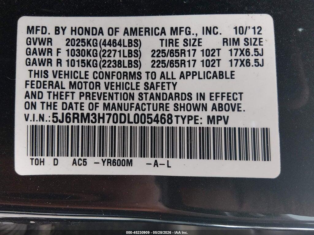 5J6RM3H70DL005468 2013 HONDA CR-V photo no. 9