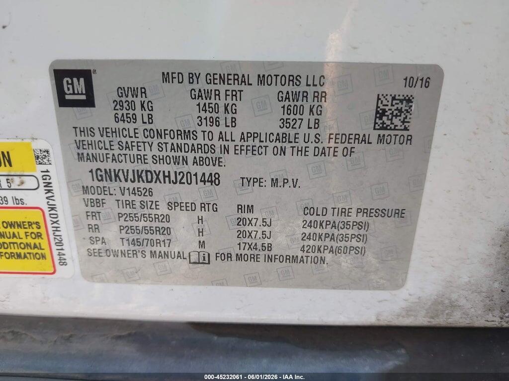 1GNKVJKDXHJ201448 2017 CHEVROLET TRAVERSE photo no. 9
