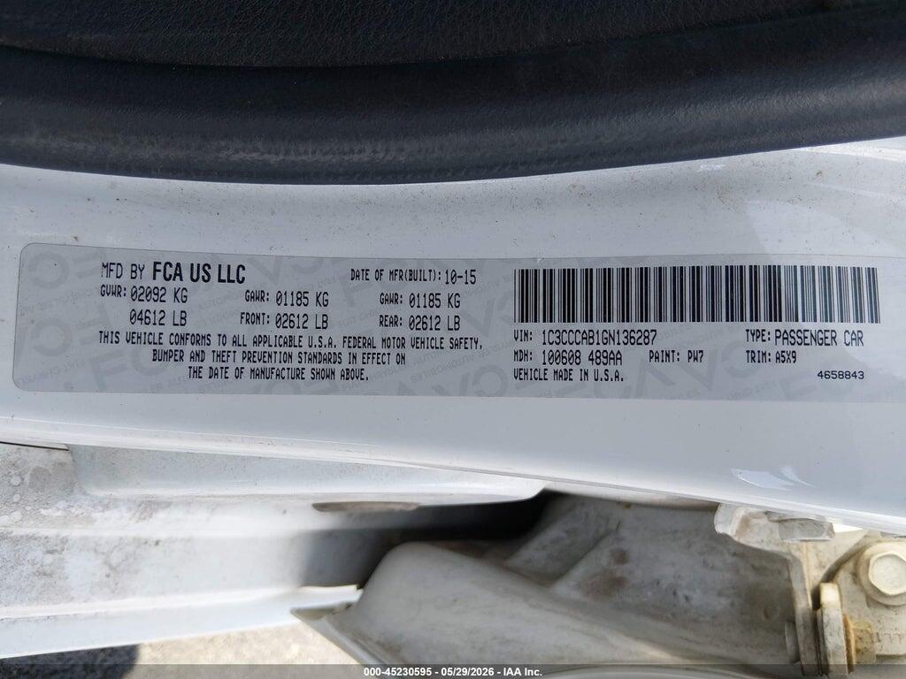 1C3CCCAB1GN136287 2016 CHRYSLER 200 photo no. 9