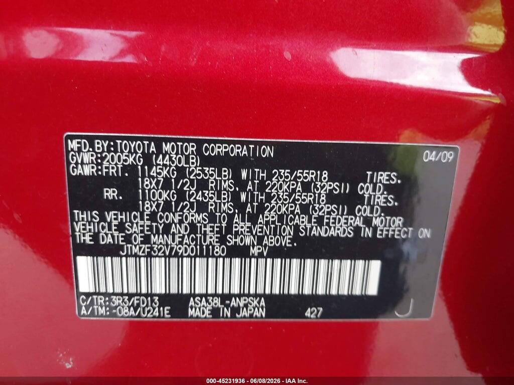 JTMZF32V79D011180 2009 TOYOTA RAV4 photo no. 9