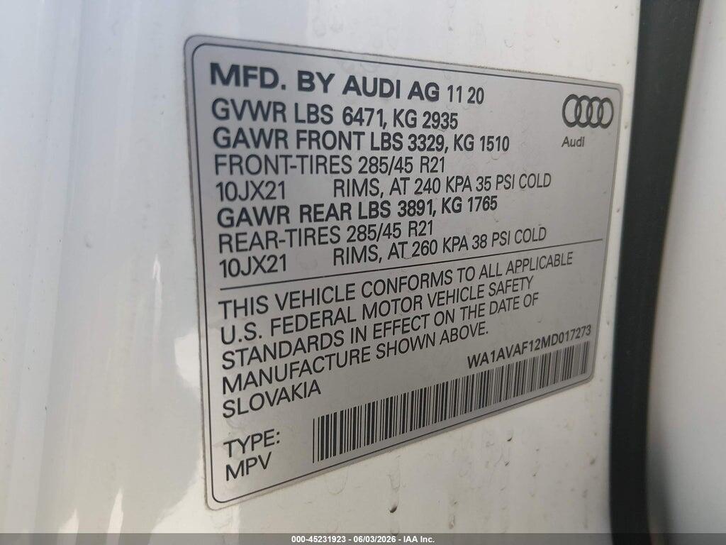 WA1AVAF12MD017273 2021 AUDI Q8 photo no. 9