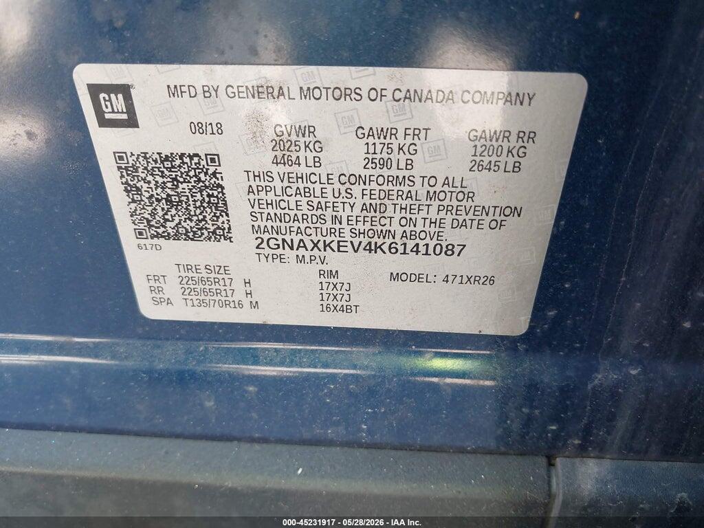 2GNAXKEV4K6141087 2019 CHEVROLET EQUINOX photo no. 9