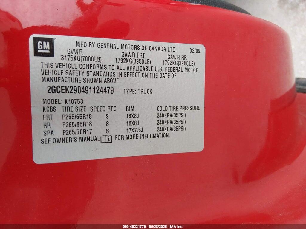 2GCEK290491124479 2009 CHEVROLET SILVERADO 1500 photo no. 9