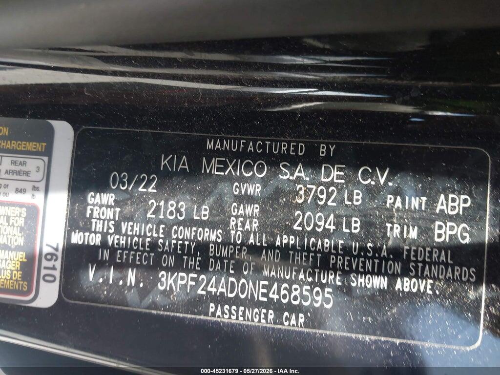 3KPF24AD0NE468595 2022 KIA FORTE photo no. 9