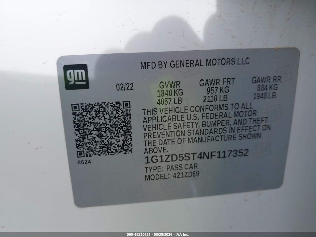 1G1ZD5ST4NF117352 2022 CHEVROLET MALIBU photo no. 9