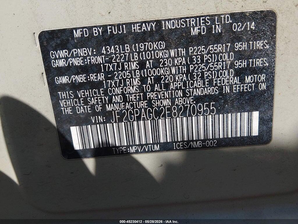 JF2GPAGC2E8270955 2014 SUBARU XV CROSSTREK photo no. 9