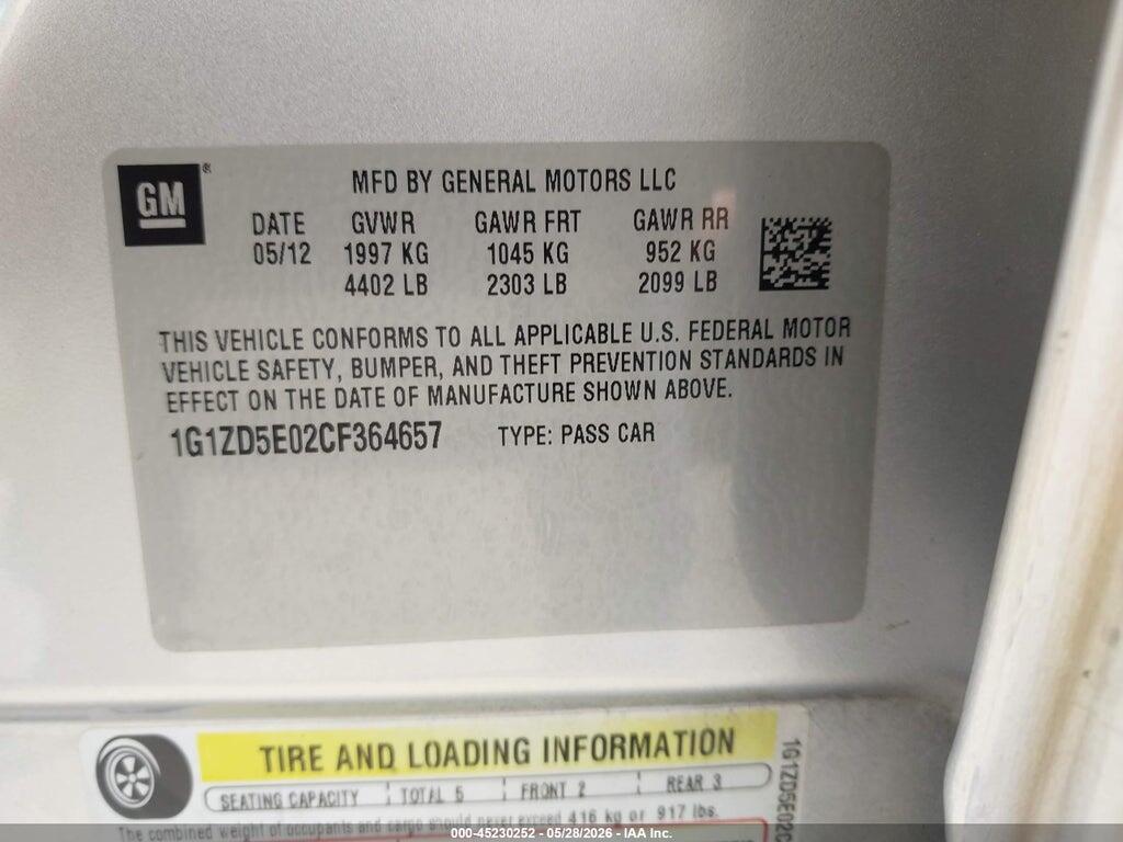 1G1ZD5E02CF364657 2012 CHEVROLET MALIBU photo no. 9