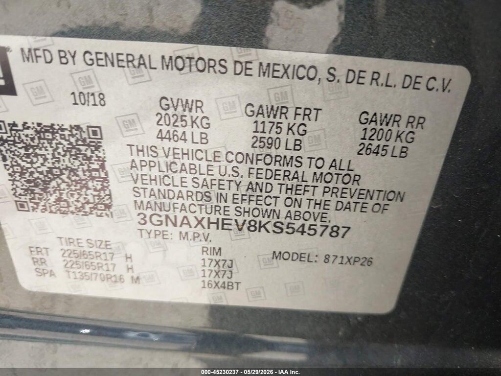 3GNAXHEV8KS545787 2019 CHEVROLET EQUINOX photo no. 9