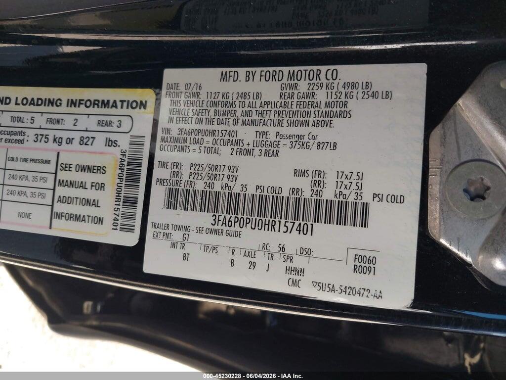 3FA6P0PU0HR157401 2017 FORD FUSION ENERGI photo no. 9