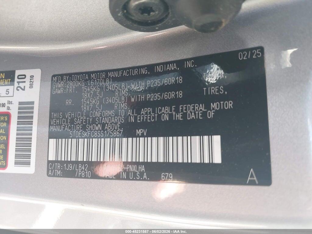 5TDESKFC8SS175867 2025 TOYOTA SIENNA photo no. 9