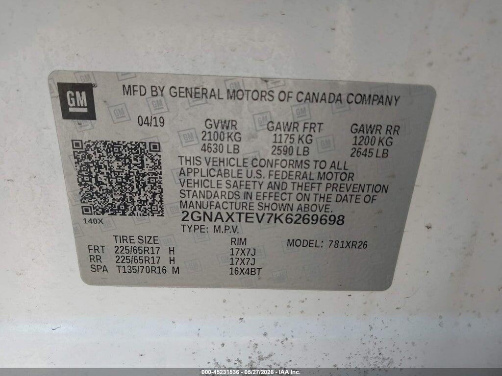 2GNAXTEV7K6269698 2019 CHEVROLET EQUINOX photo no. 9