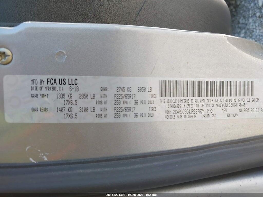 2C4RDGEG4JR327874 2018 DODGE GRAND CARAVAN photo no. 9