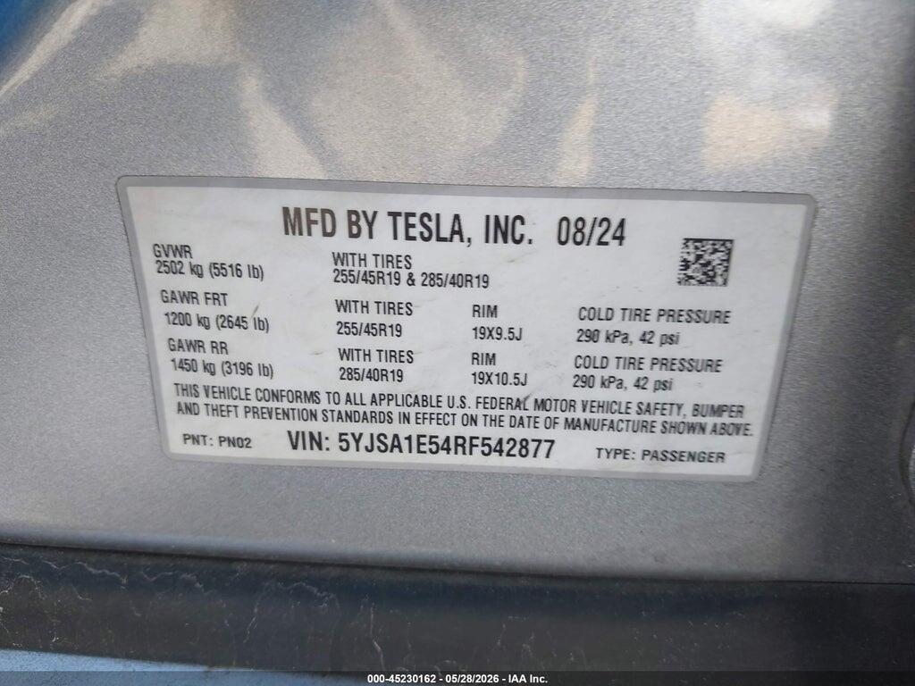 5YJSA1E54RF542877 2024 TESLA MODEL S photo no. 9