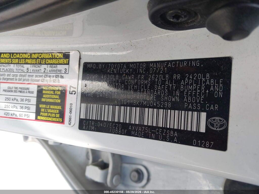 4T1G11BK7MU045298 2021 TOYOTA CAMRY photo no. 9