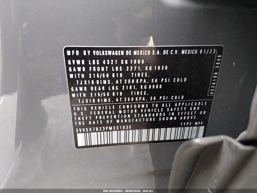 3VVSX7B23PM331935 2023 VOLKSWAGEN TAOS photo no. 9