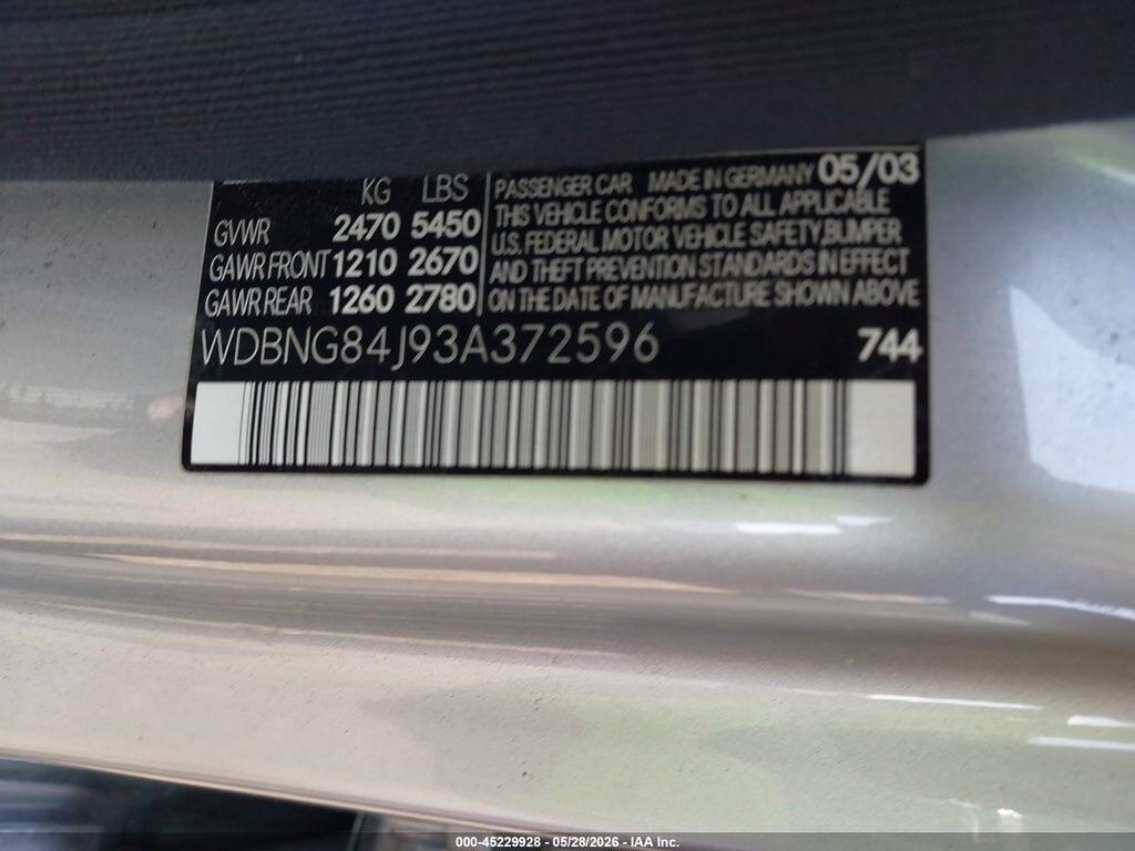WDBNG84J93A372596 2003 MERCEDES-BENZ S 500 photo no. 9