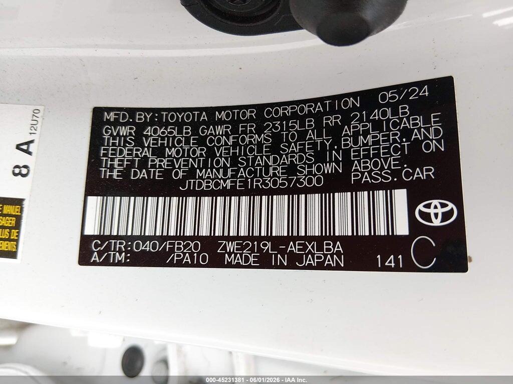 JTDBCMFE1R3057300 2024 TOYOTA COROLLA photo no. 9