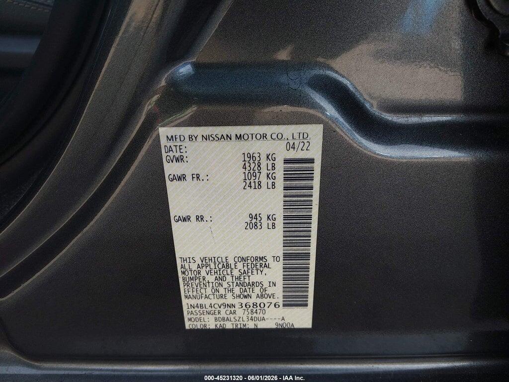1N4BL4CV9NN368076 2022 NISSAN ALTIMA photo no. 9