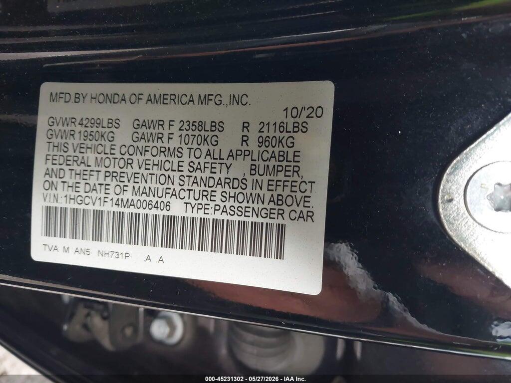 1HGCV1F14MA006406 2021 HONDA ACCORD photo no. 9