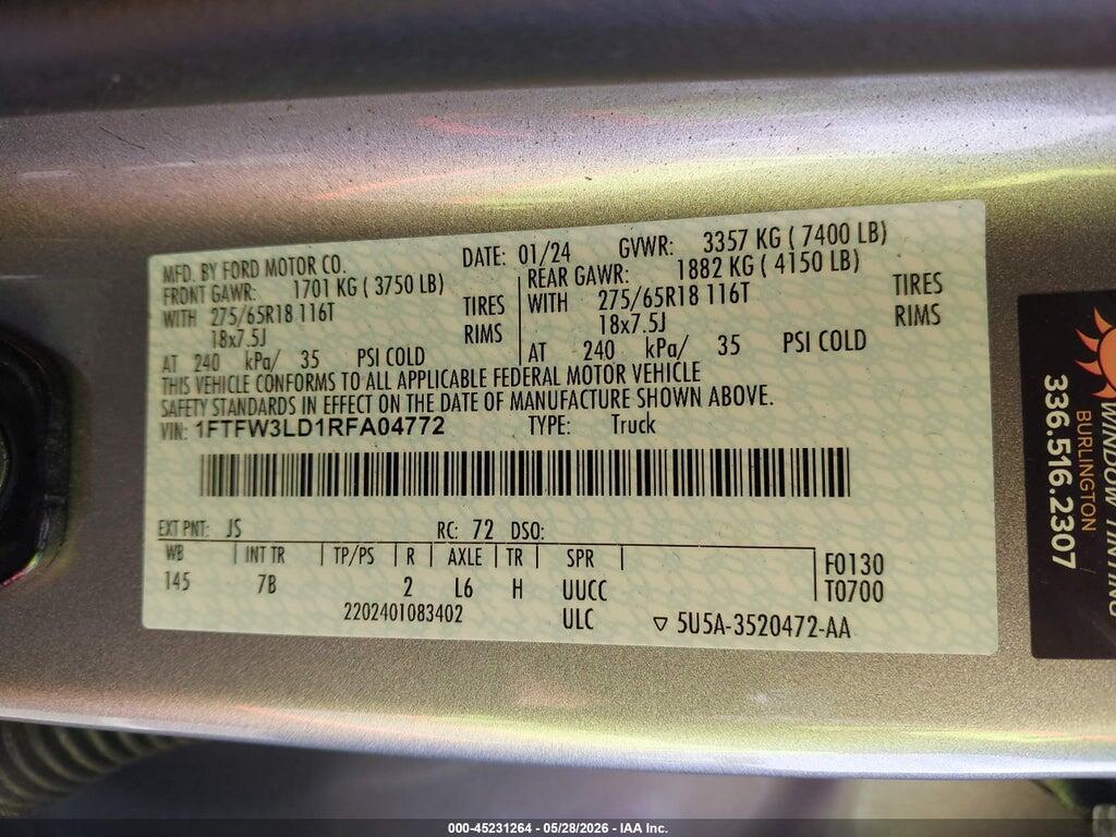 1FTFW3LD1RFA04772 2024 FORD F-150 photo no. 9