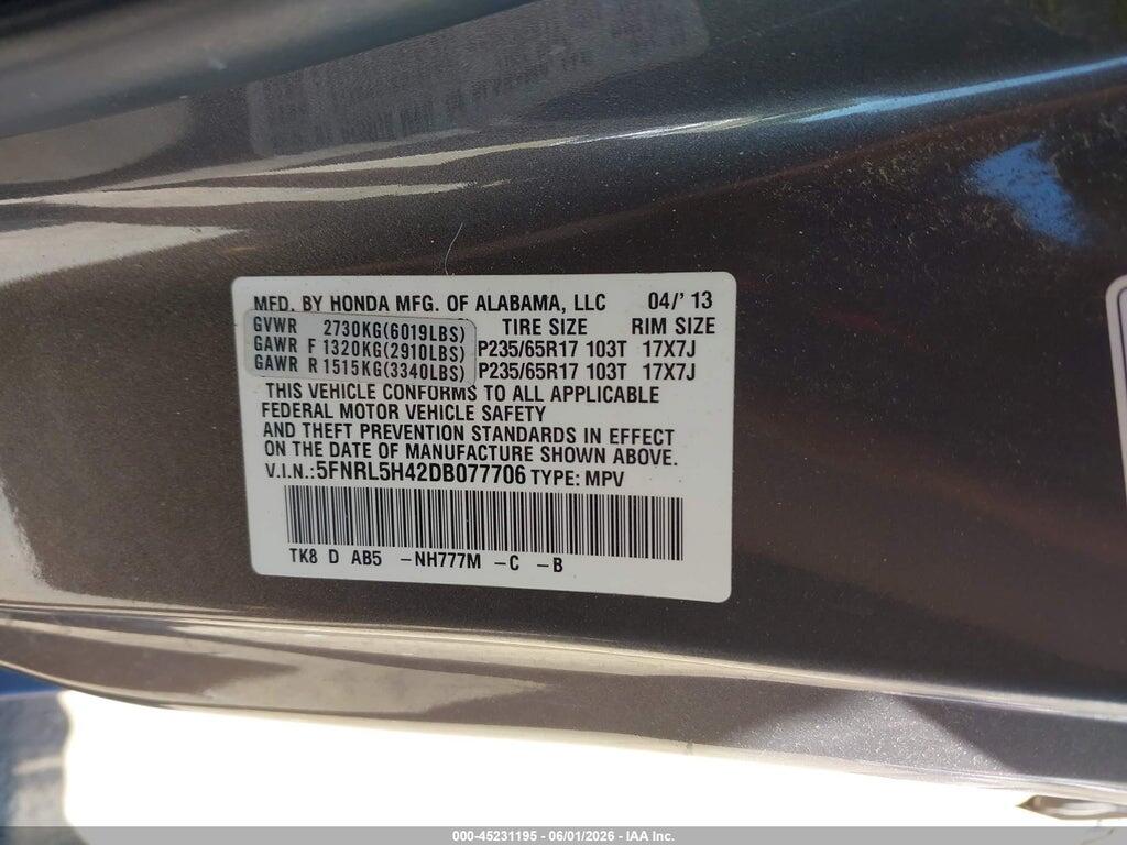 5FNRL5H42DB077706 2013 HONDA ODYSSEY photo no. 9