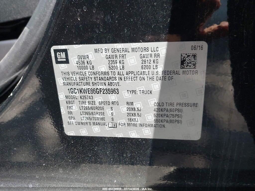 1GC1KWE86GF235963 2016 CHEVROLET SILVERADO 2500HD photo no. 9