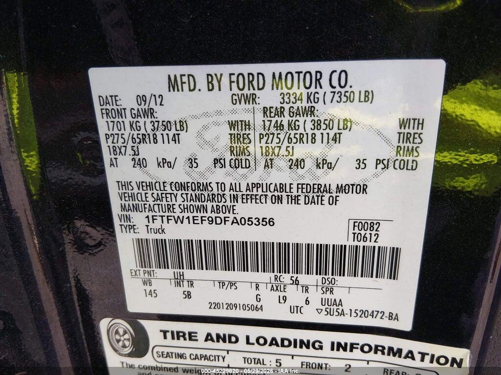 1FTFW1EF9DFA05356 2013 FORD F-150 photo no. 9