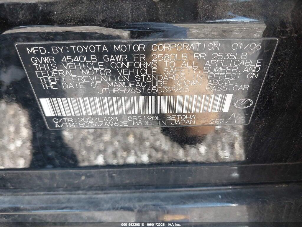 JTHBH96S165032965 2006 LEXUS GS 300 photo no. 9