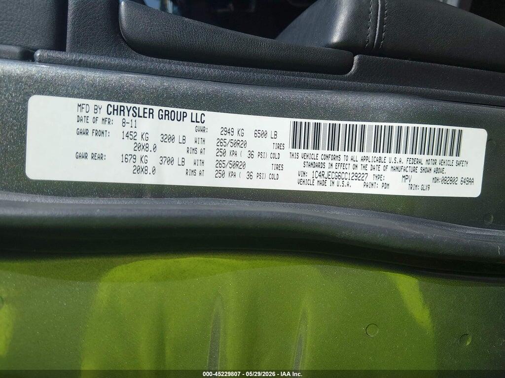 1C4RJECG6CC129227 2012 JEEP GRAND CHEROKEE photo no. 9