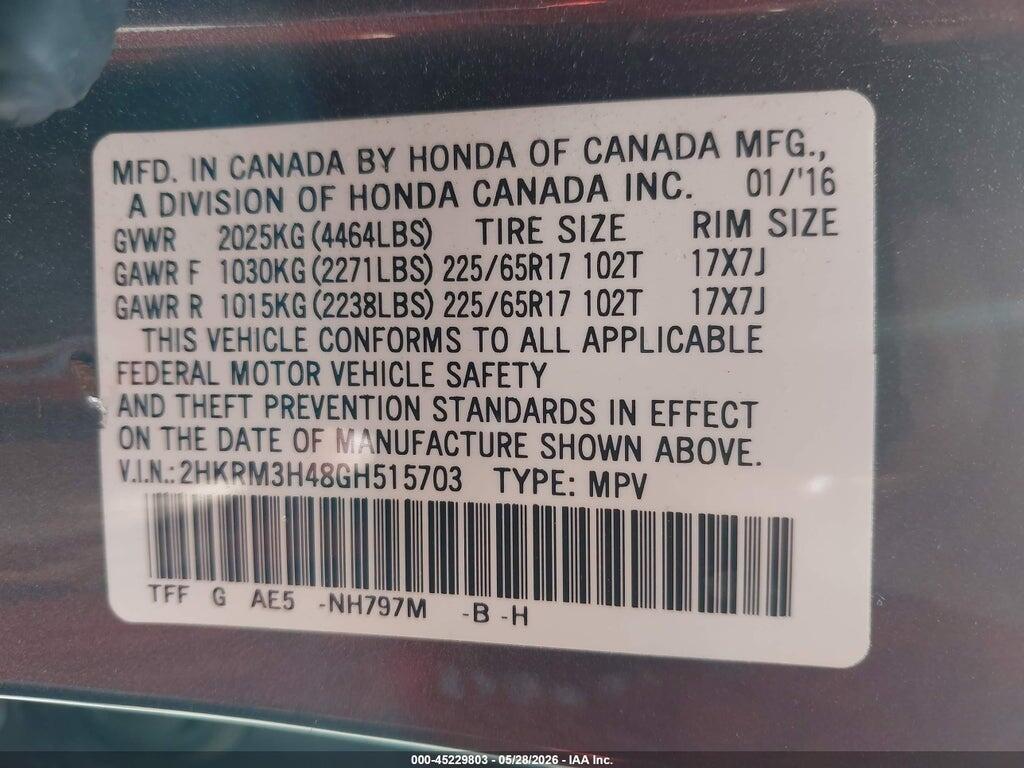 2HKRM3H48GH515703 2016 HONDA CR-V photo no. 9