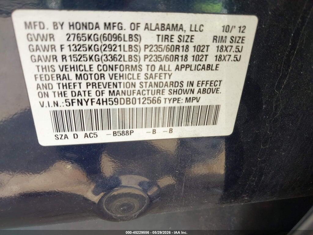 5FNYF4H59DB012566 2013 HONDA PILOT photo no. 9