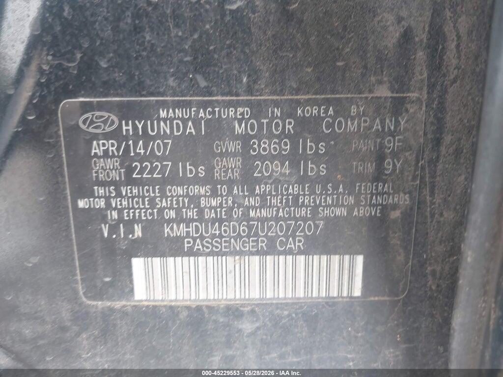 KMHDU46D67U207207 2007 HYUNDAI ELANTRA photo no. 9