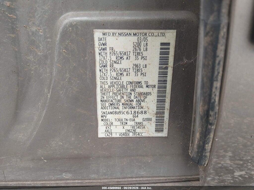 5N1AN08U95C618688 2005 NISSAN XTERRA photo no. 9