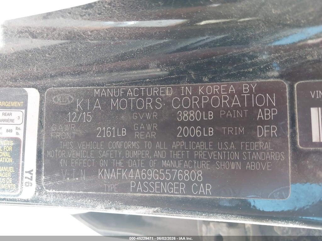 KNAFK4A69G5576808 2016 KIA FORTE photo no. 9