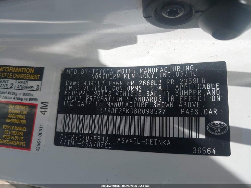 4T4BF3EK0BR098527 2011 TOYOTA CAMRY photo no. 9