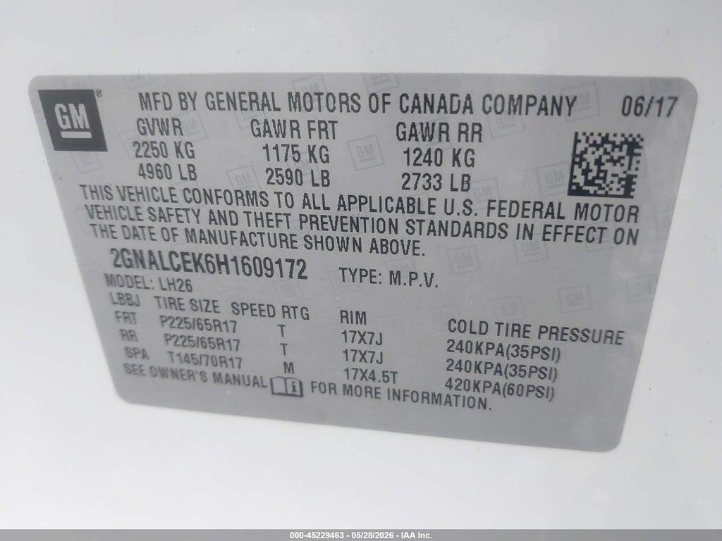 2GNALCEK6H1609172 2017 CHEVROLET EQUINOX photo no. 9