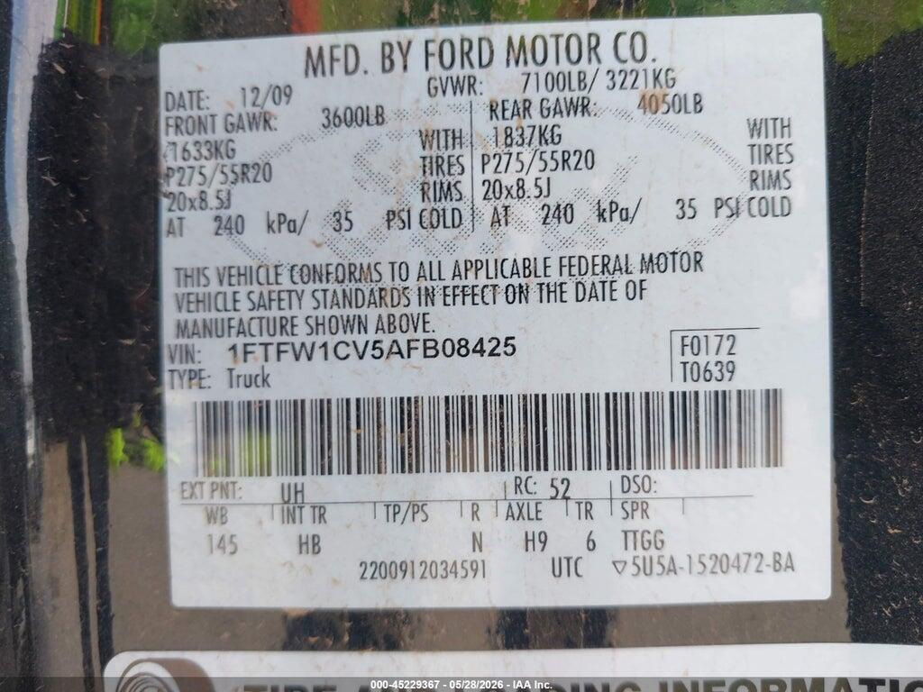 1FTFW1CV5AFB08425 2010 FORD F-150 photo no. 9