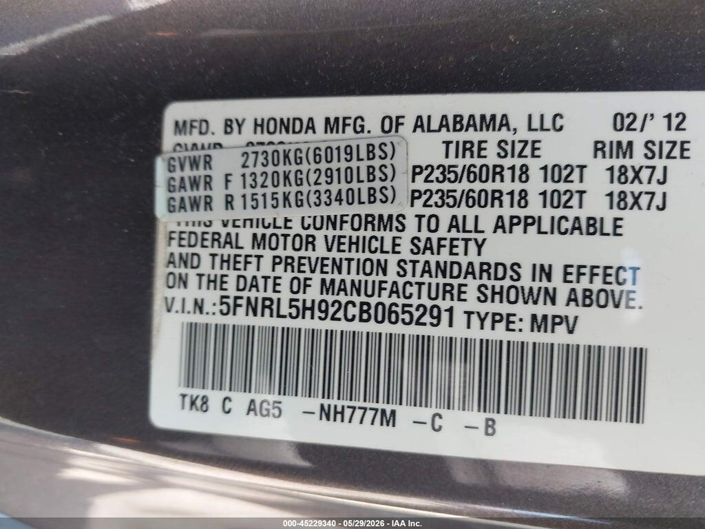 5FNRL5H92CB065291 2012 HONDA ODYSSEY photo no. 9